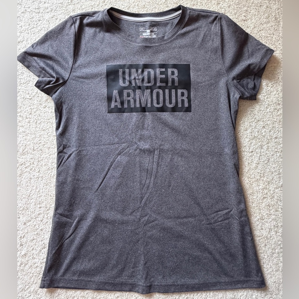 Under Armour Women's Dark Gray Heather Short Sleeve Logo Tee